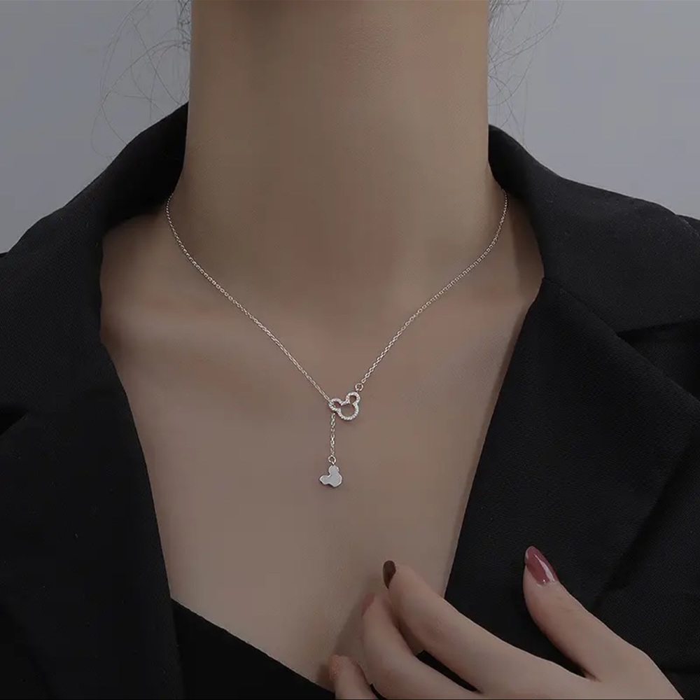 NEW CRYSTAL MICKEY Silver Lariat Necklace with GIFT Box
